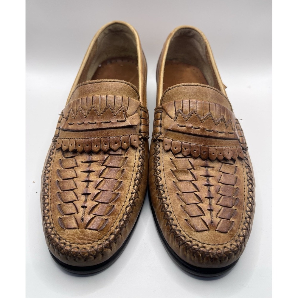Wytcher Men's Brown Leather Woven Slip-On Loafers Round Toe Size 7 1/2